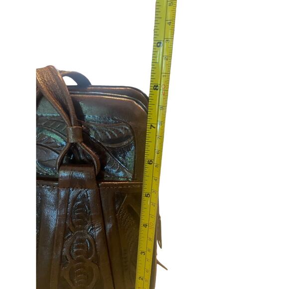 Vintage Hand Tooled Carved Brown Leather Western Purse/Satchel/Handbag - Picture 6 of 6
